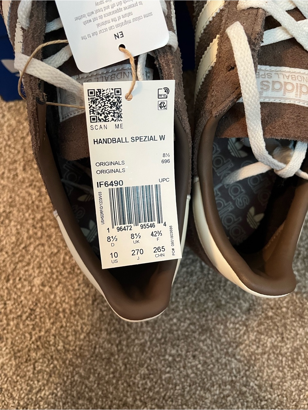 Adidas Handball Spezial Original Suede Sneakers - Gum Sole Brown & White - Picture 8 of 16